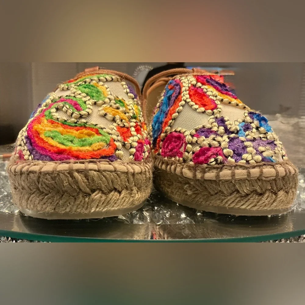 Gaimo Spain Boho Summer Embroidered Espadrille Ankle Tie Sandal Woman SZ 6.5-7